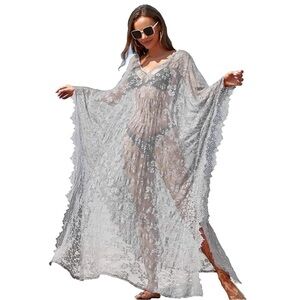 Beach Cover Up Boho Lace Kimono Bikini Robe Swimsuit Bathing Suit Costume Role
